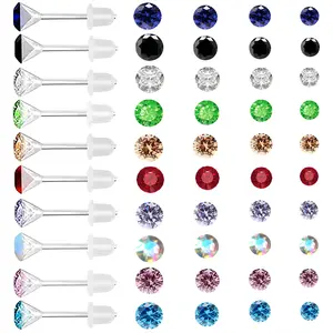 140 Pieces Colorful Rhinestones Earring Studs Hypoallergenic Plastic Resin Post Earrings with Earring Backs for Women Sensitive Ears Party Decoration Gift, 3mm 4mm 5mm 6mm