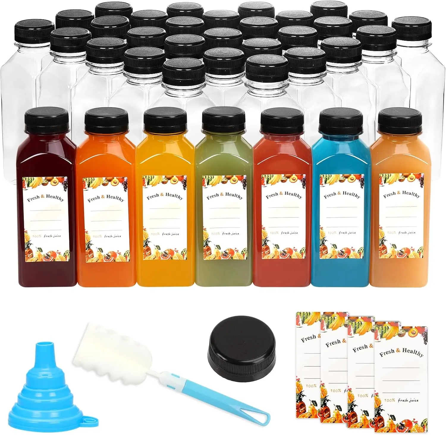 36 count 12oz Juice Bottles, Plastic Bottles with Lids,  Clear Containers with Caps for Juices, Milk, Smoothie and Other Beverages