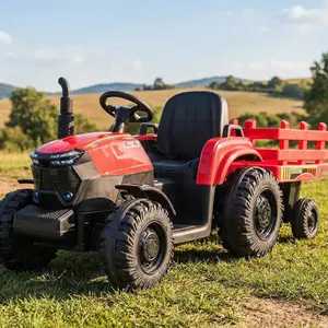 Summervibes Flash sale toy items Kids Electric Ride On Tractor with Trailer, 12V Battery Powered 4-Wheel Vehicle, 35W Dual Motors, 3-Gear Shift, LED Lights & USB, Ride On Toy for Toddlers Boys Girls Ages 3-6 outdoor activity gift Ride-On Car