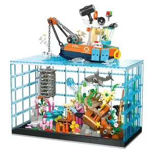 Underwater Exploration Aquarium Animal Collection Toy with Lights, Home Decor Building Model, Kids' Puzzle Gift, Ideal for Collectors and Children, Model Building Kit