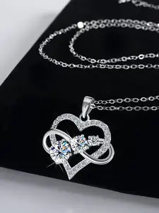Women's Infinite Love Necklace with Heart-Shaped Crystal Pendant, Casual Style, Perfect for Daily Wear and Anniversary Gifts, Heart Design Necklace