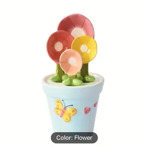 1 Set Cute Scoop Set With Storage Holder, Scale Marker Spoons, Measuring Spoon, Ceramic Decorative Colorful Measuring Spoon, Household Supplies, Tablespoon, Home Decoration