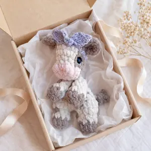 Crochet Baby Cow Lovey Mini Plush Snuggler, Cottagecore crochet highland cow Crochet Cow Crochet Snuggler