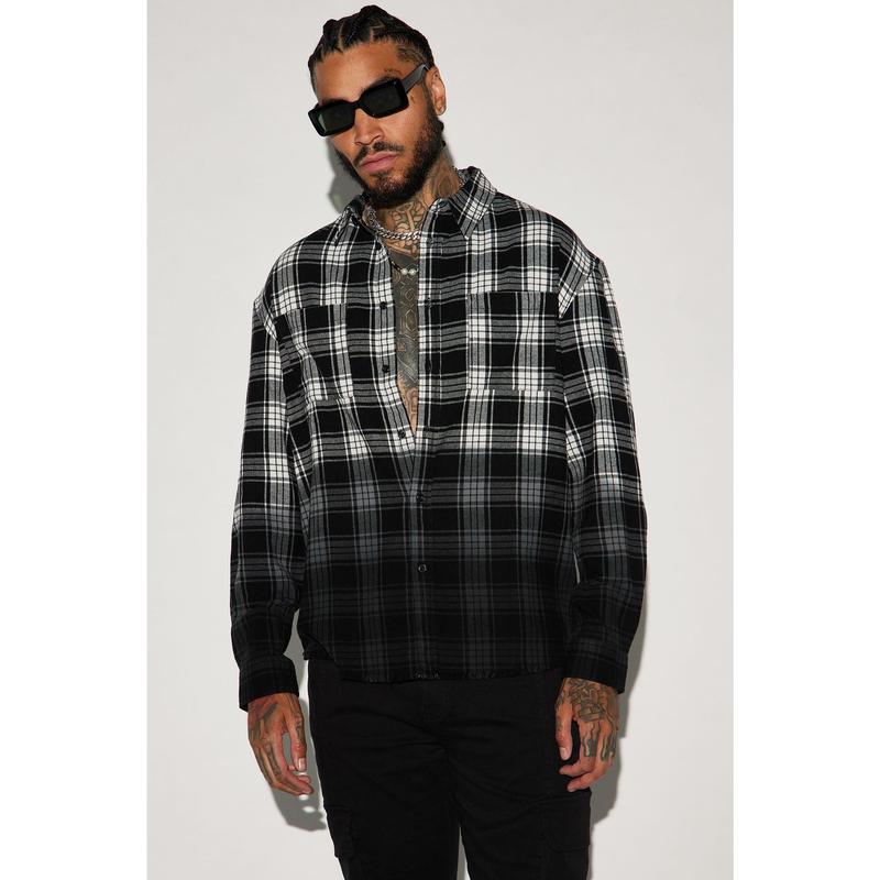 Sunset Dip Dye Flannel Shirt - White/Black