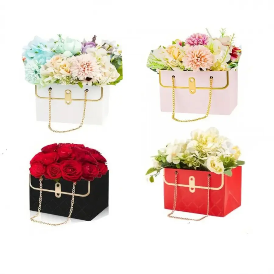 4 Piece Floral Gift Bags, Elegant Rose Paper Boxes, Classy Gift Box, Beautiful Gift Box, Gift Box Set, Wedding Bouquet Storage Buckets, Portable Flower Carrier Pouches, Party Supplies, Elegant Packaging