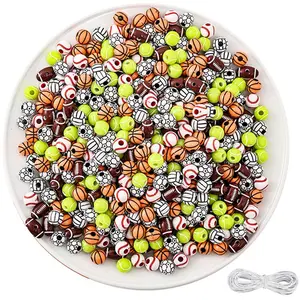 Sports Ball Beads for Jewelry Making, 60pcs/set Acrylic Sport Beads Bulk, Sports Ball Beads with Stretch Rope, Diy Beading Accessories, Beaded Set