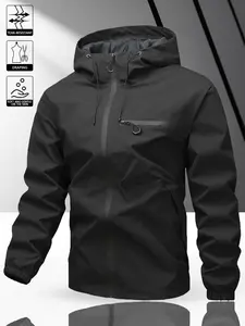 Men's Outdoor Jacket with Full Zip Closure, Adjustable Hood Design, Large Practical Pockets, Casual Fitted Style for All Seasons