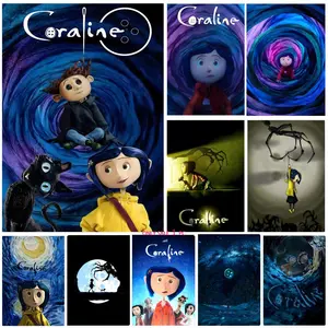 Anime Movie Coraline Poster Self-Adhesive Waterproof Art Sticker, Aesthetic Minimalist Wall Poster for Coffee Shop, Bar & Home Room Decor