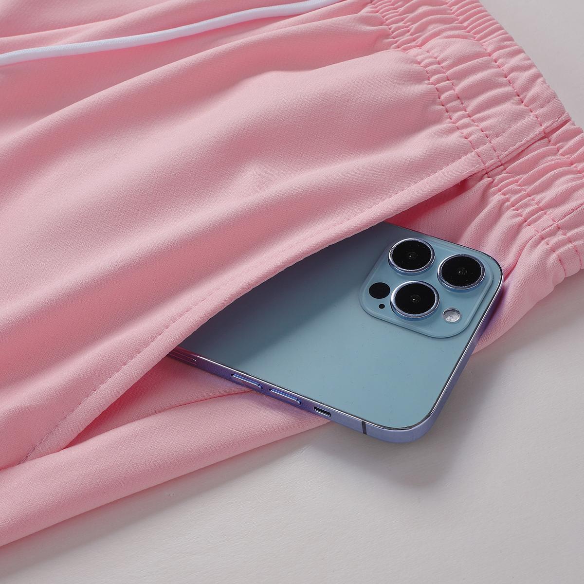 Women’s athletic casual shorts, 2-pack; drawstring, elastic waistband, solid color; suitable for outdoor sports, fitness, and casual wear; women’s shorts