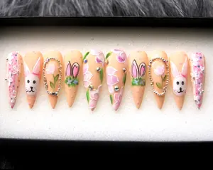 Easter Press On Nails, Floral Bunny Gel-X Nails