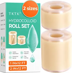 TKTK 2-Size Hydrocolloid Roll, (2in*12ft + 1in*12ft) Hydrocolloid Bandages, Hydrocolloid Patch for Acne, Wound, Burn, Blister Care, Pimple Patches with Easy-Peel Backing, Waterproof & Ultra Absorbent  mothersdaygift