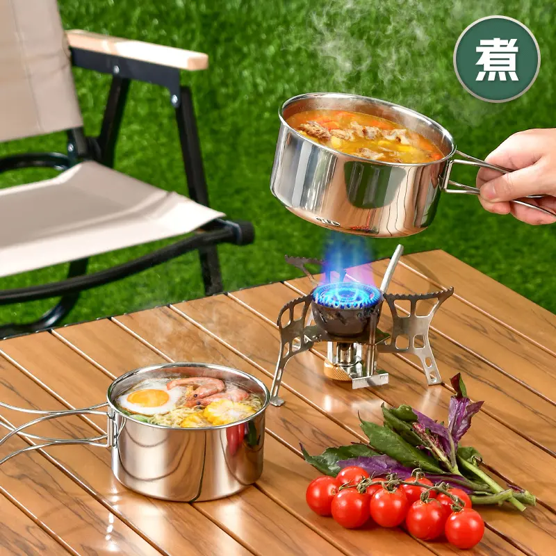 Outdoor pot set 304 stainless steel camping cookware portable camping pot tableware set