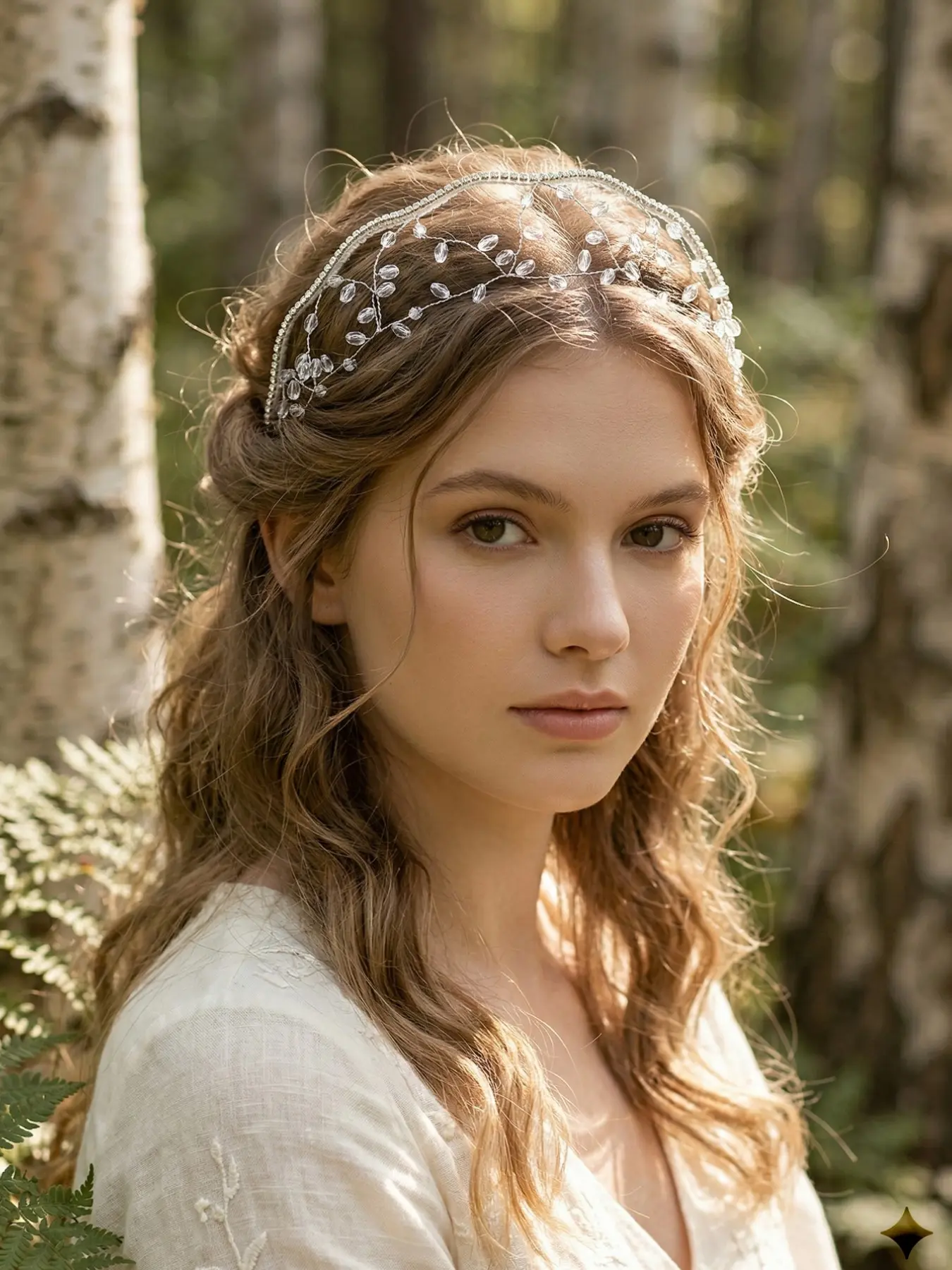 Multicolor Artificial Crystal Leaf Accents Crown Headband, Vintage Theme Forest Style Bridal Accessory, Bridal Headwear, Unique Artistic Design Tiara for All Seasons, Hairband