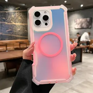 Magnetic matte dazzling color gradient phone case Cover suitable for iPhone 17, 16, 15, 14 Plus, 13 Pro, 12 Pro, 11 Pro Max supports wireless charging, dazzling laser, four corner shockproof male and female protective case, Halloween gift