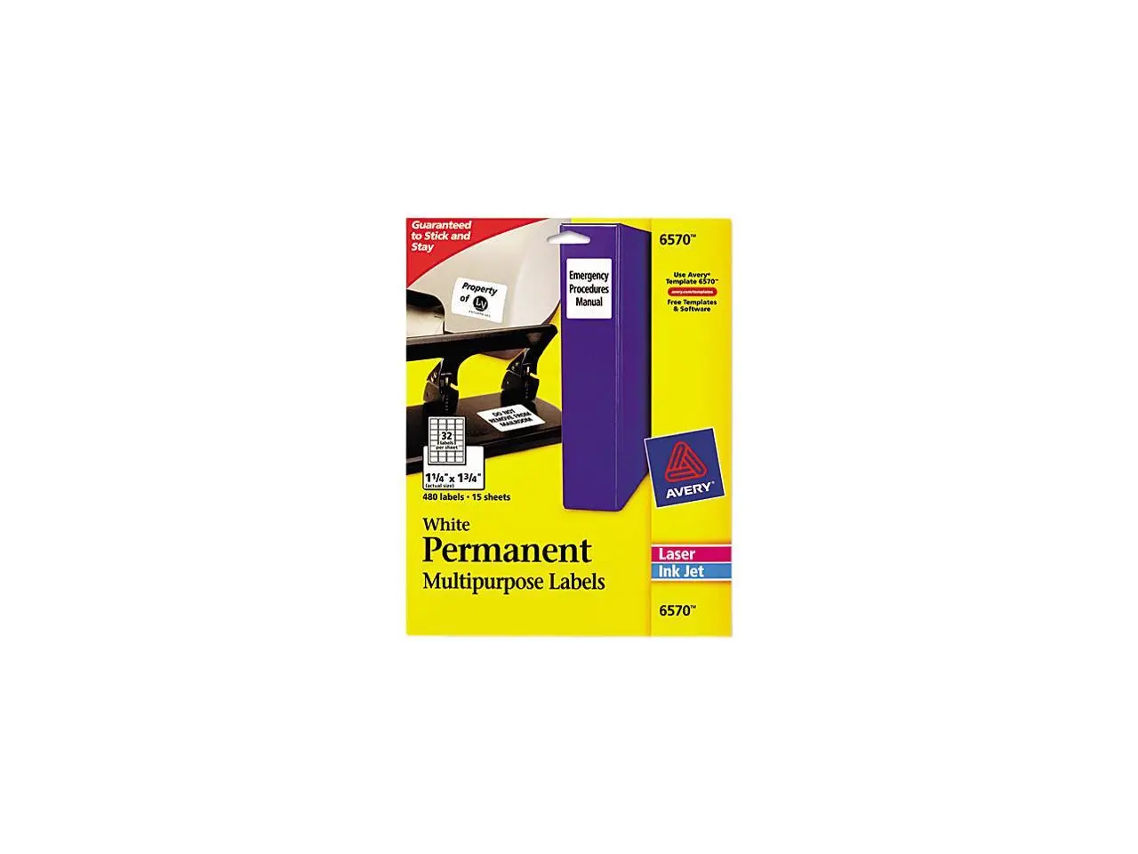 Avery ID Labels, Permanent Adhesive, 1.25" x 1.75", 480 Labels (6570) Avery ID Labels, Permanent Adhesive, 1.25" x 1.75", 480 Labels (6570)
