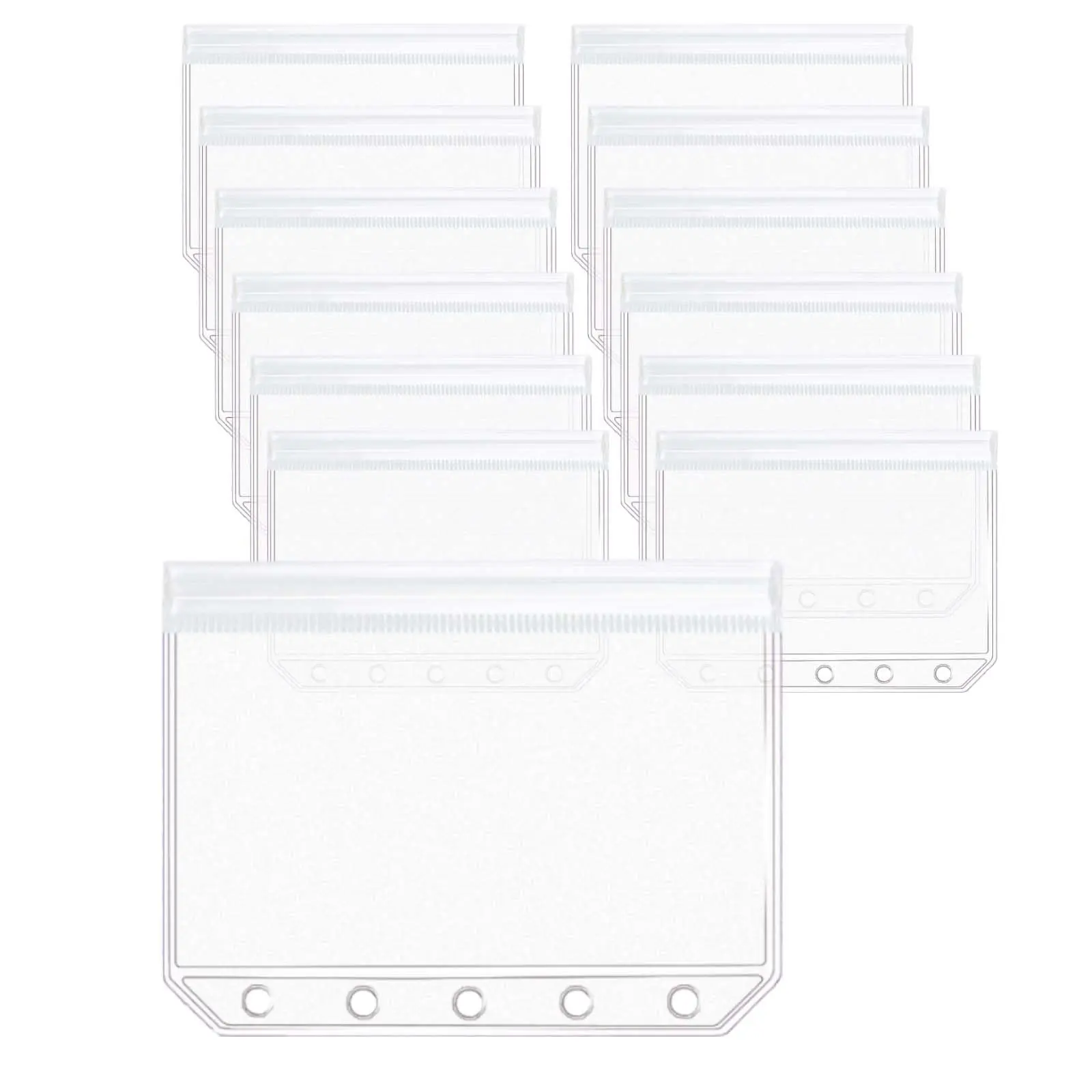 12pcs A8 Binder Pockets Frosted Translucent Ziplock Pocket 5 Holes Clear Plastic Pouches Flat Sealing Zipper Storage Bag Mini Envelopes