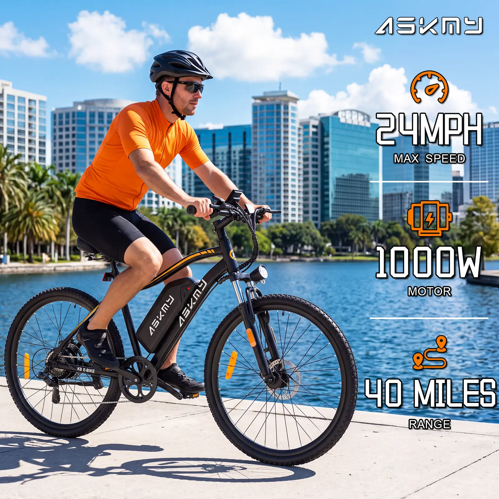 ASKMY High-Performance Electric Bike for Adults | Top Speed 24 MPH | 1000W Motor | Lightweight 26" Aluminum Mountain Bike | 7-Speed Gear System | Front & Rear Brakes | Powerful Suspension | UL Certified | Ideal for City Commuting & Trail Riding