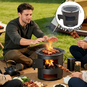 Small Outdoor Charcoal Grill, Multifunctional BBQ Pit, Camping Wild Cooking Stove, Handheld Design, Ventilated Door, Easy Control