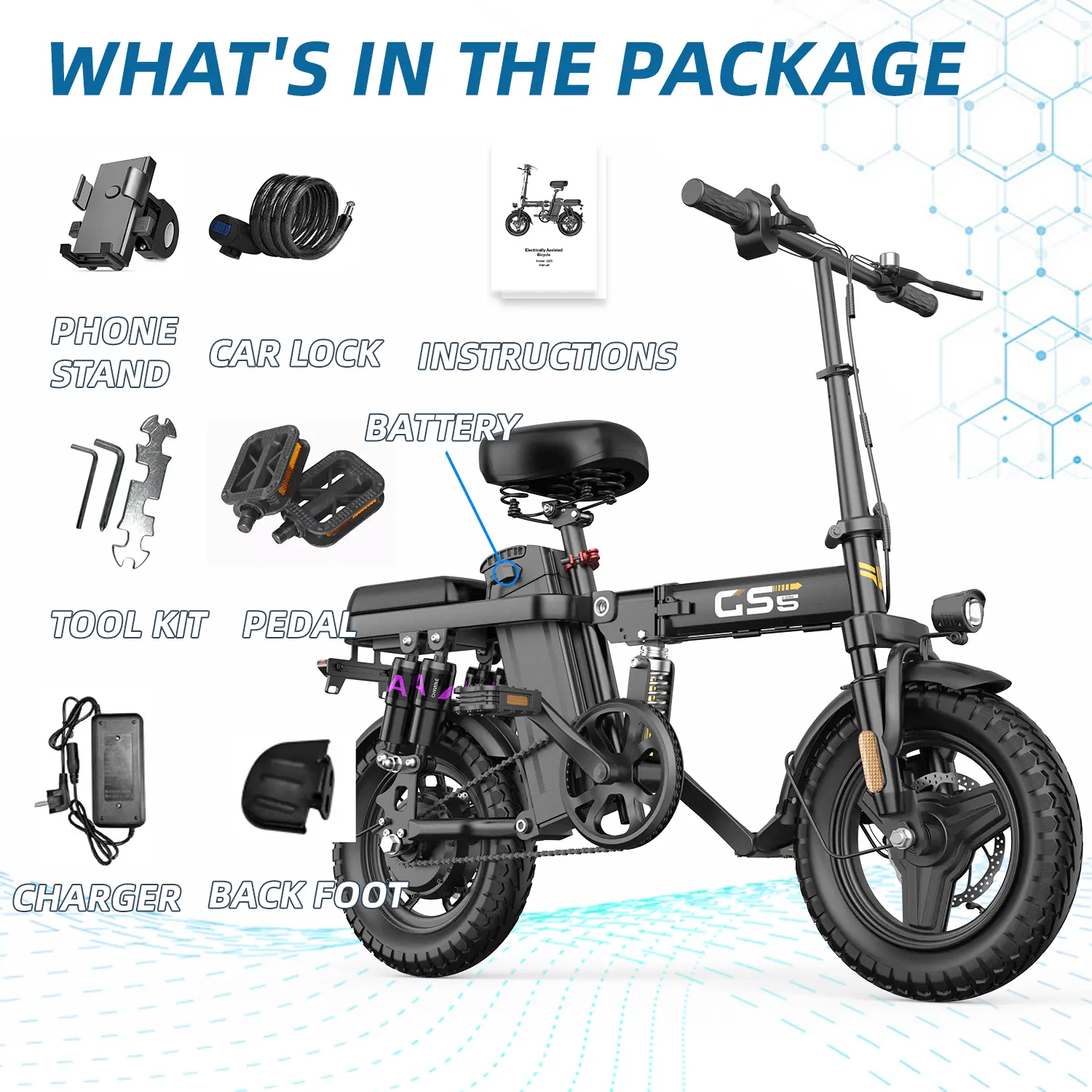 GS5]Powerful 20MPH Folding E-Bike with 11 shock absorption systems  display picture 1