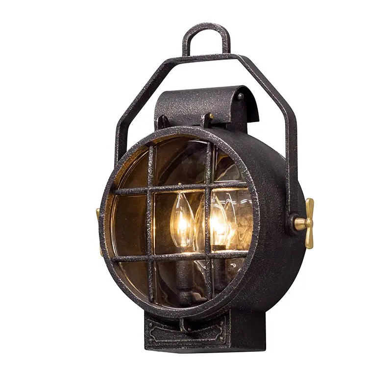 Point Lookout Outdoor Wall Sconce - Antique Lantern Design with Weathered Silver Finish and Brass Accents