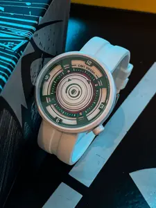Minimalist Artistic White & Green Watch, Creative Spiral Dial, White Silicone Strap Unisex Wristwatch