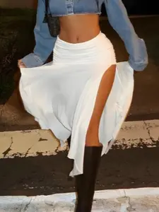 Women's Denim-Effect Print Long Skirt, Fashion Casual High Waist Skirt for Daily Outdoor Wear, Ladies Bottoms for Summer, Womenswear