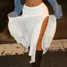 Women's Denim-Effect Print Long Skirt, Split Thigh Skirt, Fashion Casual High Waist Skirt for Daily Outdoor Wear, Ladies Bottoms for Summer, Womenswear, High Waisted Skirt, Casual Fashionable Skirt