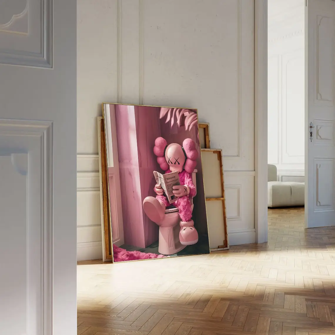 Kaws on the toilet Pink, Hypebeast Single Poster,Printable KAWS Graffiti Poster, Kaws Figure, pink, Toilet