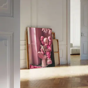 Kaws on the toilet Pink, Hypebeast Single Poster,Printable KAWS Graffiti Poster, Kaws Figure, pink, Toilet