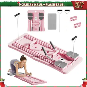 Pilates Board - Pilates Reformer Set, 4 in 1 Foldable Multi-Purpose Sliding Board for Home, Pink & Black, Compact Design for Easy Storage