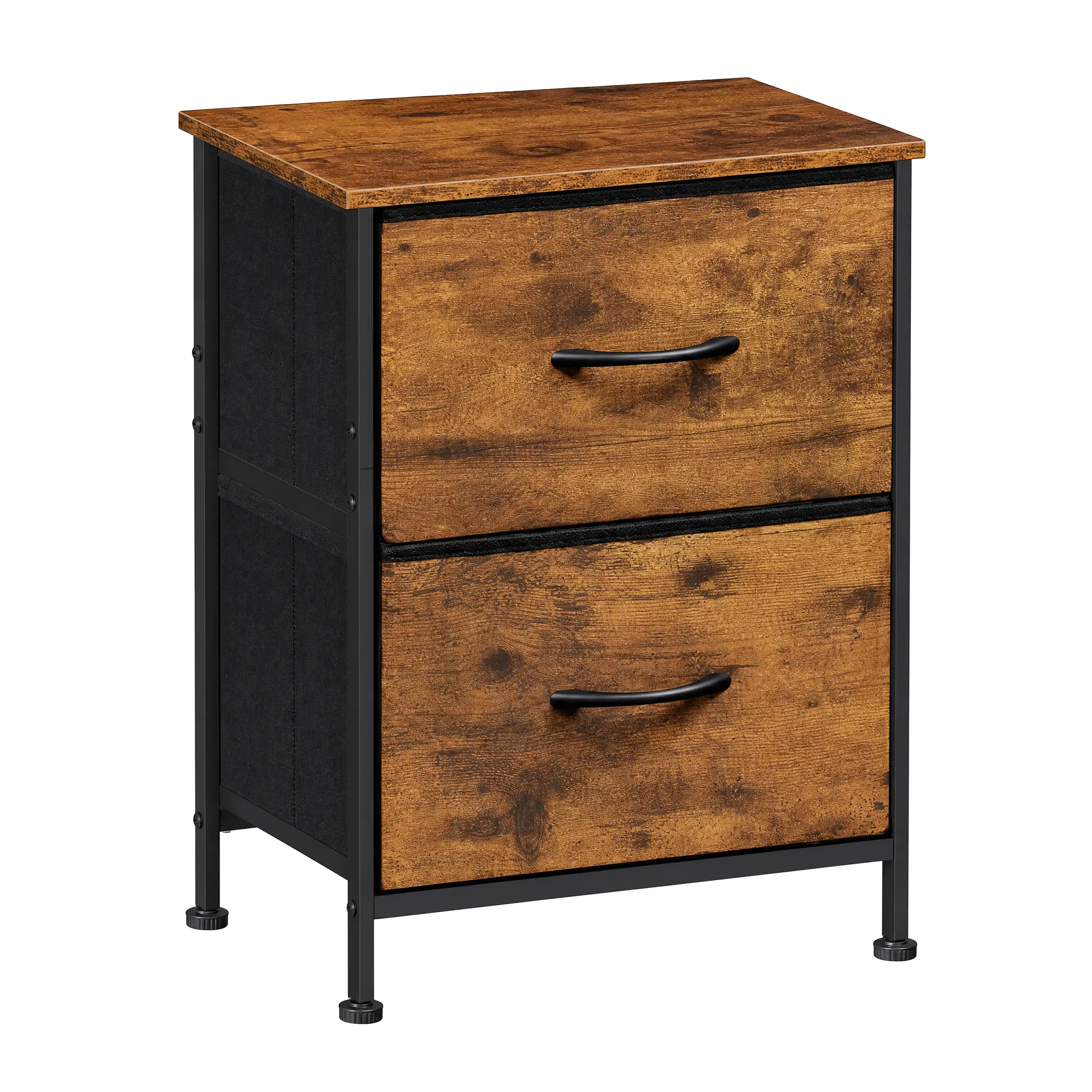 Bedside Table Wooden Compact 2 Drawers Fabric Storage Box, Space-Saving Nightstand for Bedroom, Dorm Room, Apartment | Modern Room Furniture & Decor
