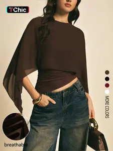 Elegant Asymmetric Asymmetrical Blouse for Women,Batwing Sleeve Design, Perfect for Daily Wear & Casual, Stylish Ladies' Top.