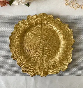 13" Gold Charger Plates, Round Reef Chargers for Dinner Plates, Plastic Plate Chargers Bulk for Table Setting, Wedding Decor