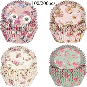 100 Paper Cupcake Liners, Mixed Styles for Baking, Perfect for Mother's Day, Valentine's Day, Weddings, Birthdays, Easter, St Patrick's Day