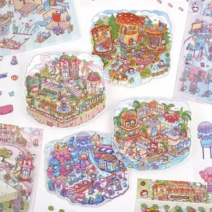 Meow Cat Dreamland Scene Stickers 4-in-1 Bundle Set DIY Gift for Kids and Crafters Versatile Creative Projects Fun Playful Touch