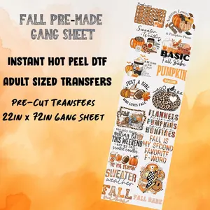 Fall Pre-Made DTF Gang Sheet 22x72 Inches | Vibrant Transfers for Graphic Tees | Customized Craft  | Direct To Film Transfers