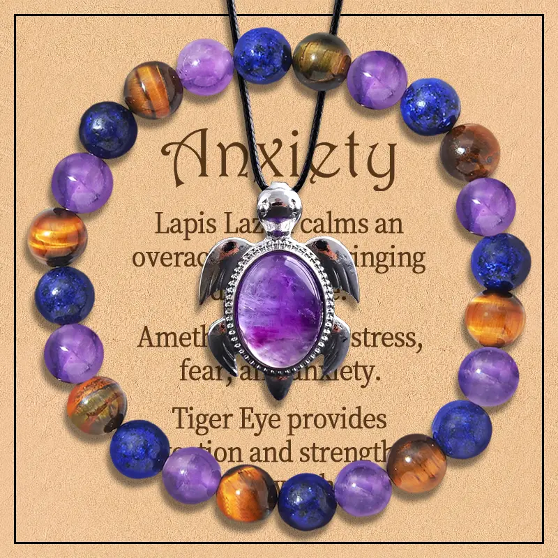 2PCS/set Anxiety Bracelet and Crystal Set. Crystal Bracelet and Necklace for Anxiety Crystal Healing Bracelet with Card Gift for Mother  Girlfriend Friend