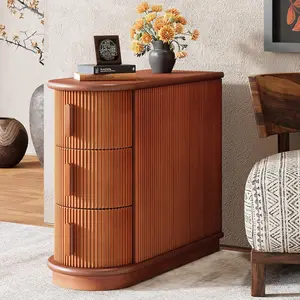 LITTLE TREE 3-Drawer Wooden End Table, Modern Sofa Side Table, Narrow Chair Side Table Slim Nightstand for Living Room, Bedroom, Finished Back, No Assembly Required