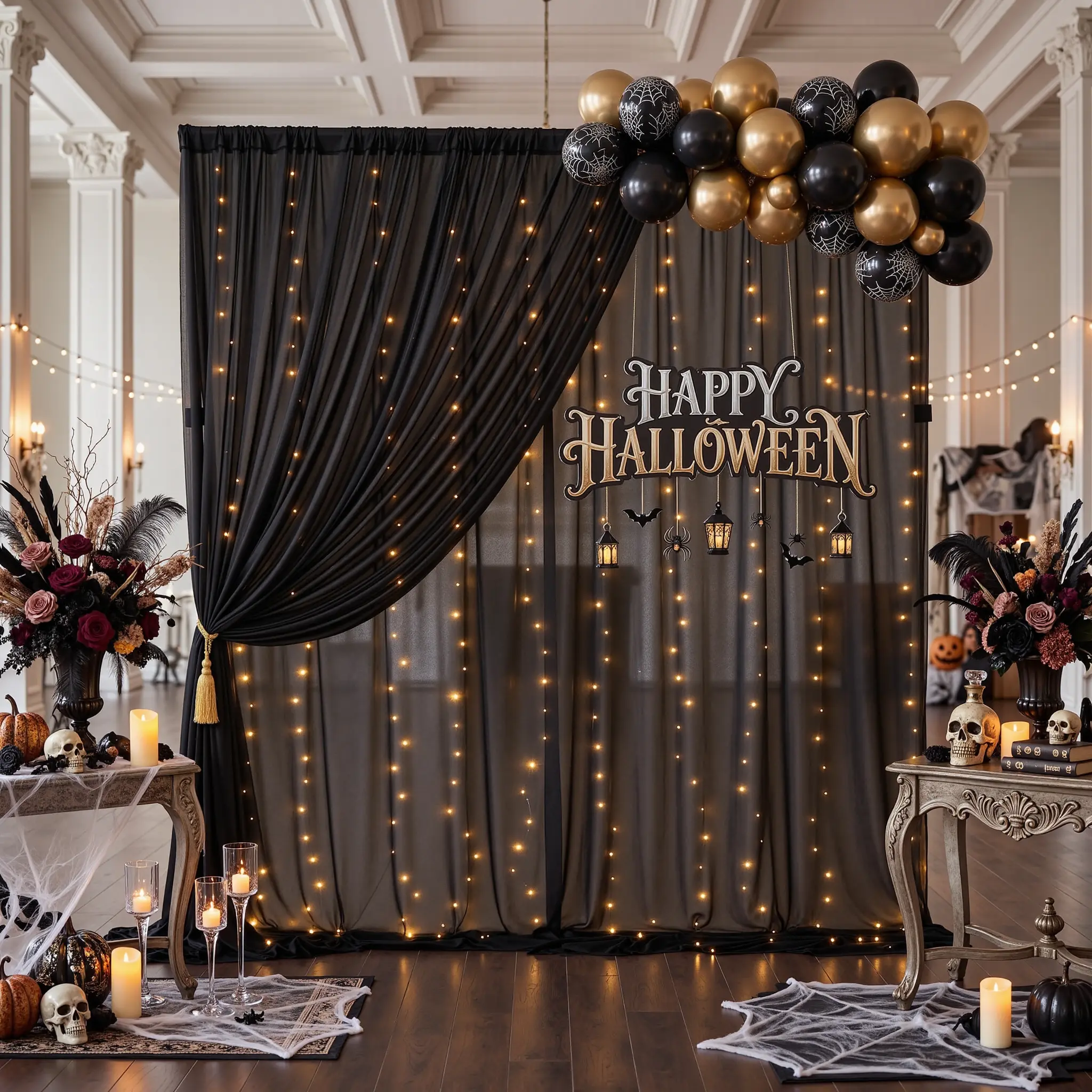 Hanging 2-Panel Polyester Wall Backdrop Curtain (5ft x 10ft), 4in Pole Pocket, Durable Tulle Sheer Drapes, LED Light Compatible, Gentle Washable for Wedding Photography, Engagement Party Decor, Banners