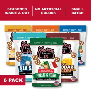 Variety 6pk- Knotty Pretzels - "The Official Pretzel of Beer" 7.5 Ounce Pretzel in Resealable Snacks Bags - Variety Pack (6 Pack)