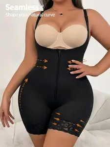 1 Count Women's Open Bust High Elasticity Bodysuit with Zipper, Fajas, Colombiana Shapewear, Womenswear, Butt Lifting Tummy Control Body Shaper with Adjustable Shoulder Strap, High Compressing Jumpsuit, Suitable for Yoga & Sports & Daily, Underwear