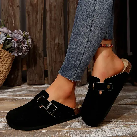 Women's Sandals Adjustable Buckle Slip-on Cork Footbed Mules with Antislip Sole - Unisex Slippers