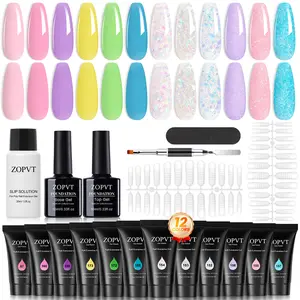 12 Color Nail Extension Gel Set with Tools Kit, UV LED Gel for Salon & Home Use, Perfect Valentine Gift Idea, Poly Gel Nail Kit Complete