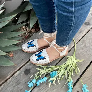 Womens Mexican Sandals, Handmade Leather Lace Up Sandals Huaraches, Sandalias Huaraches Mexicanos ,Mexican leather Shoes Lace-up BUTTERFLY