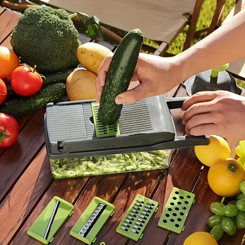 14-Piece Multi-Functional Vegetable Shredder Slicer Dicer Set, Kitchen & Home Utensils for Lazy Cooks, Ideal for Green Smooth Preparation