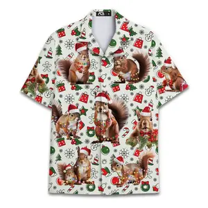 Christmas Squirrel Hawaiian Shirts For Men Funny Christmas Shirts Mens Hawaiian Shirts Short Sleeve Button Down Shirt Men
