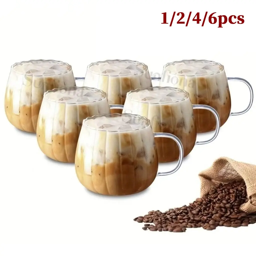 1/2/4/6 Pcs Boho-Chic Ribbed Striped Drinking Glasses, Handcrafted Swell Shape Comfort Grip Tumblers, Reusable Aesthetic Iced Coffee Cups for Lattes Lemonade, Cute Home Drinkware Perfect Birthday Gift for Women Her