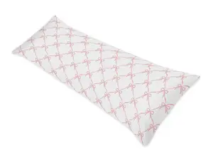 Sweet Jojo Designs Body Pillow Cover Case 54x20in (Pink Bows) for Girls, Kids, Decorative Accent Long Couch Bed Pregnancy Pillowcase (Blush, Bow for the Ballerina, Ballet Dancer, Princess Collection)