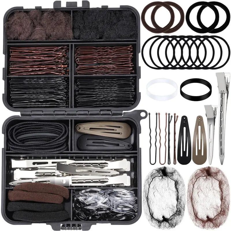 Comprehensive Hair Styling Kit with Storage Box, Portable Styling Tool, Heatless, Includes Clips, Bands, Duckbill Clip, Net, and Stylish Accessories, Dual Tone, for Women, Girls, Salon and Travel, Hair Styling Tools