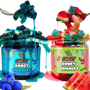 Sweet Gooey Gummies in Sweet Ooze Liquid Candy Blue Raspberry - Watermelon - Wet Snack 13-25 oz Container Chewy Gummy